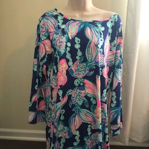 Lilly Pulitzer Fish Print Dress Sz XL Blue Pink